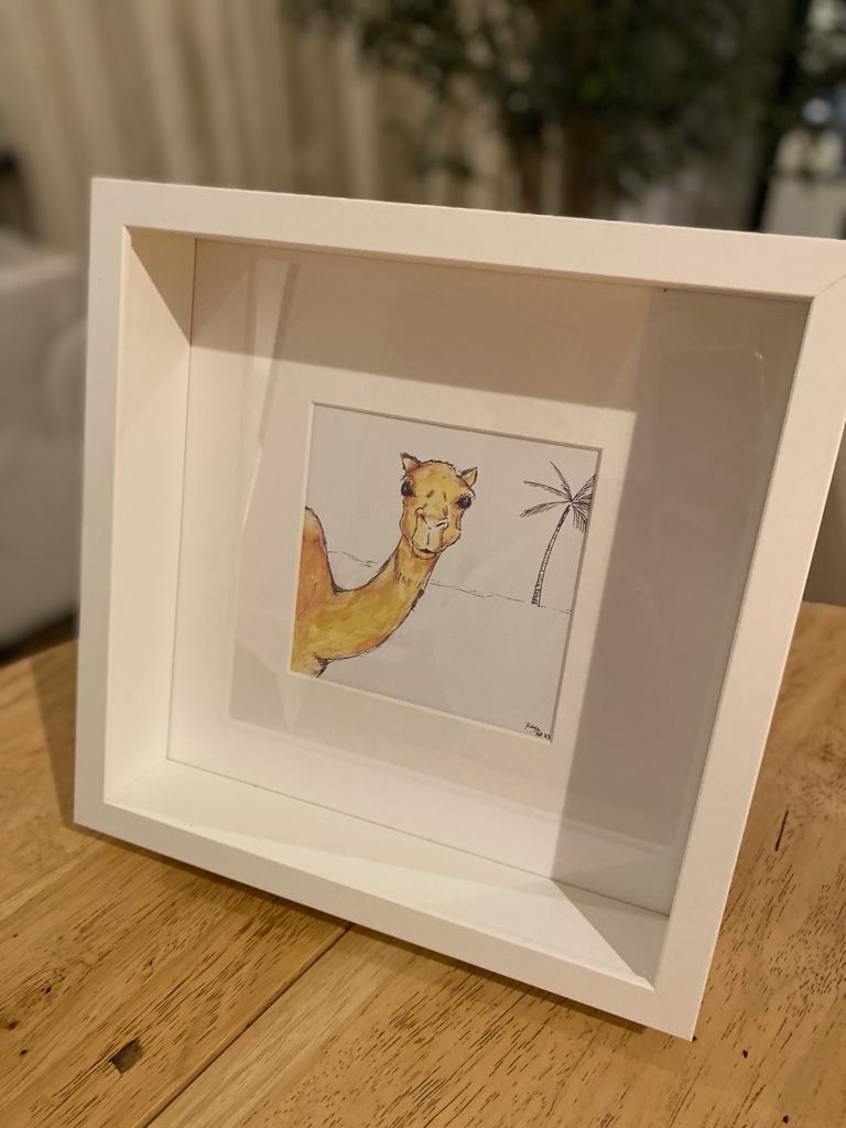 Camel hand drawn print with frame