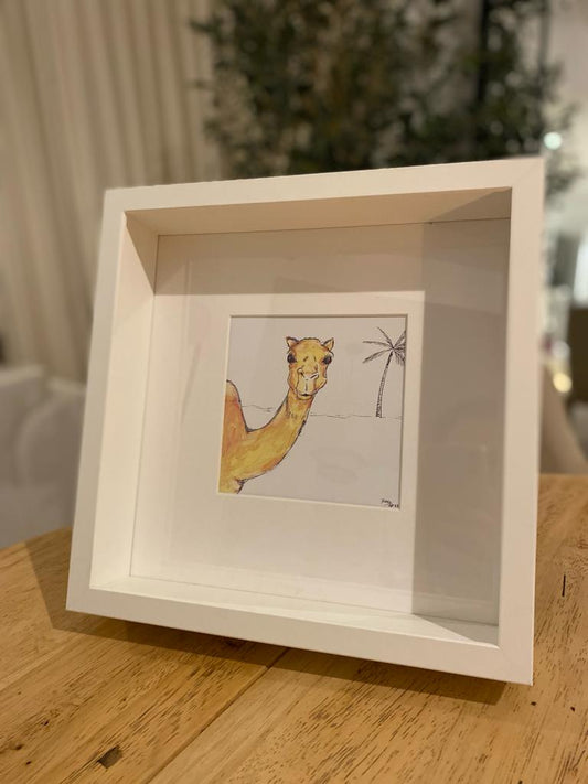 Camel hand drawn print with frame